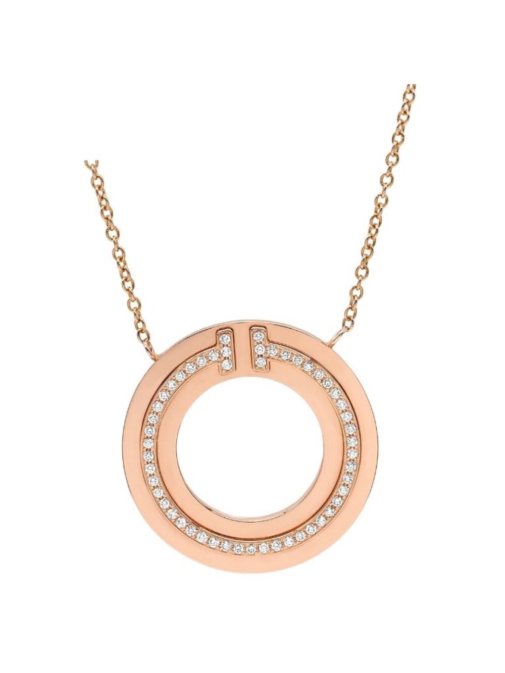 Tiffany & Co Necklace T Toe Circle Pendant Diamond Rose Gold Pink T& Round